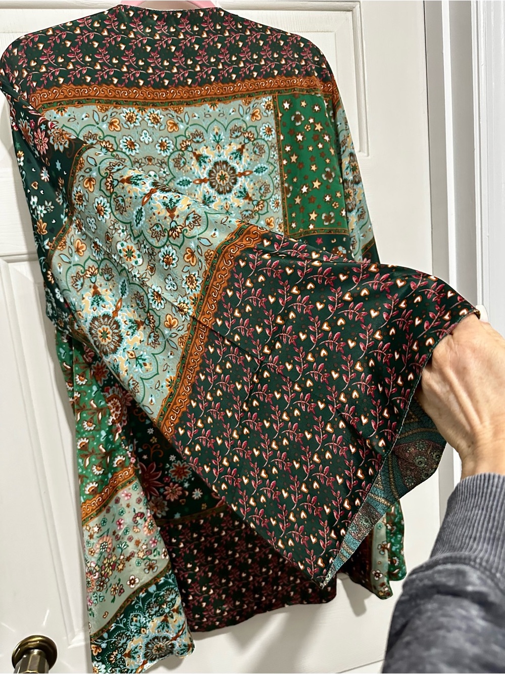 Earthbound Bohemian Patchwork Open Kimono Jacket - Multi Green - Picture 6 of 7